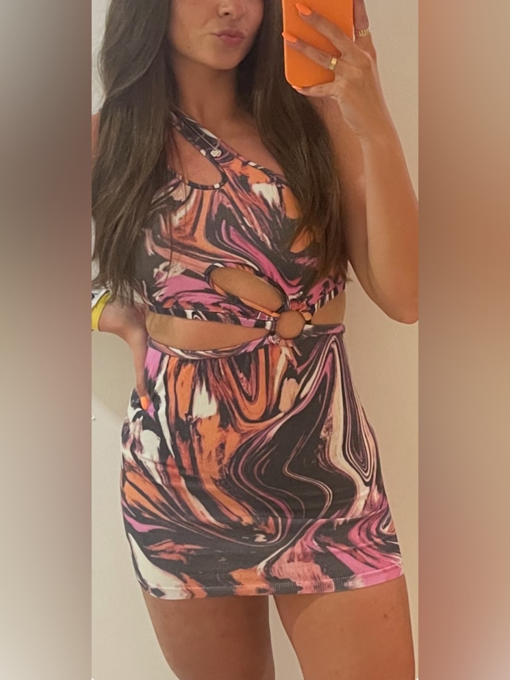 h:ours Devin Cut Out Mini Dress in Pink & Orange Swirl - Picture 5 of 5
